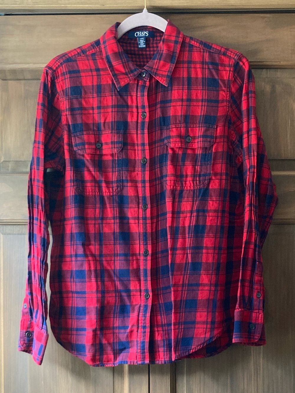 Chaps Red & Navy Plaid LS Button-up Large
